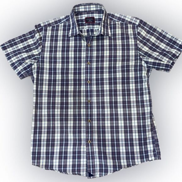 UNTUCKit Men’s Medium Slim Fit Short Sleeve Plaid Casual Button Down Shirt - Picture 1 of 3